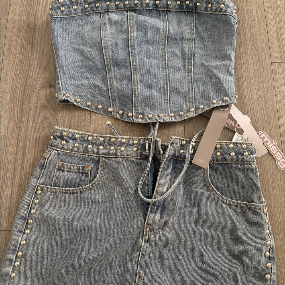 Missguided Blue Denim Two-Piece Set